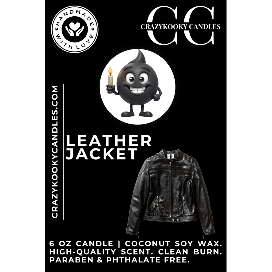 LEATHER JACKET - Funny Candle, Scented Coconut Soy Candle, 6oz