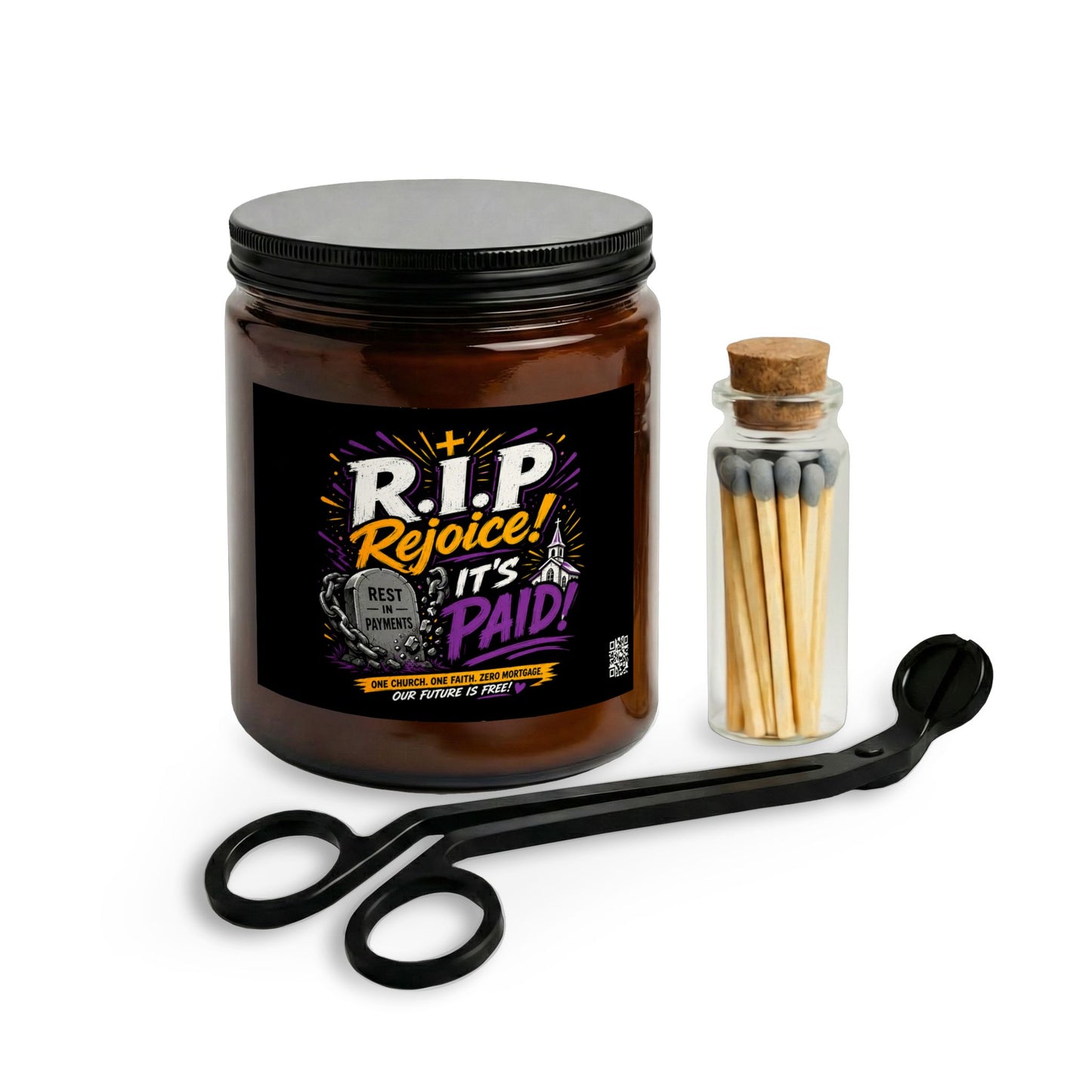 R.I.P Rejoice! It's Paid! Candle Set with Matches and Wick Trimmer