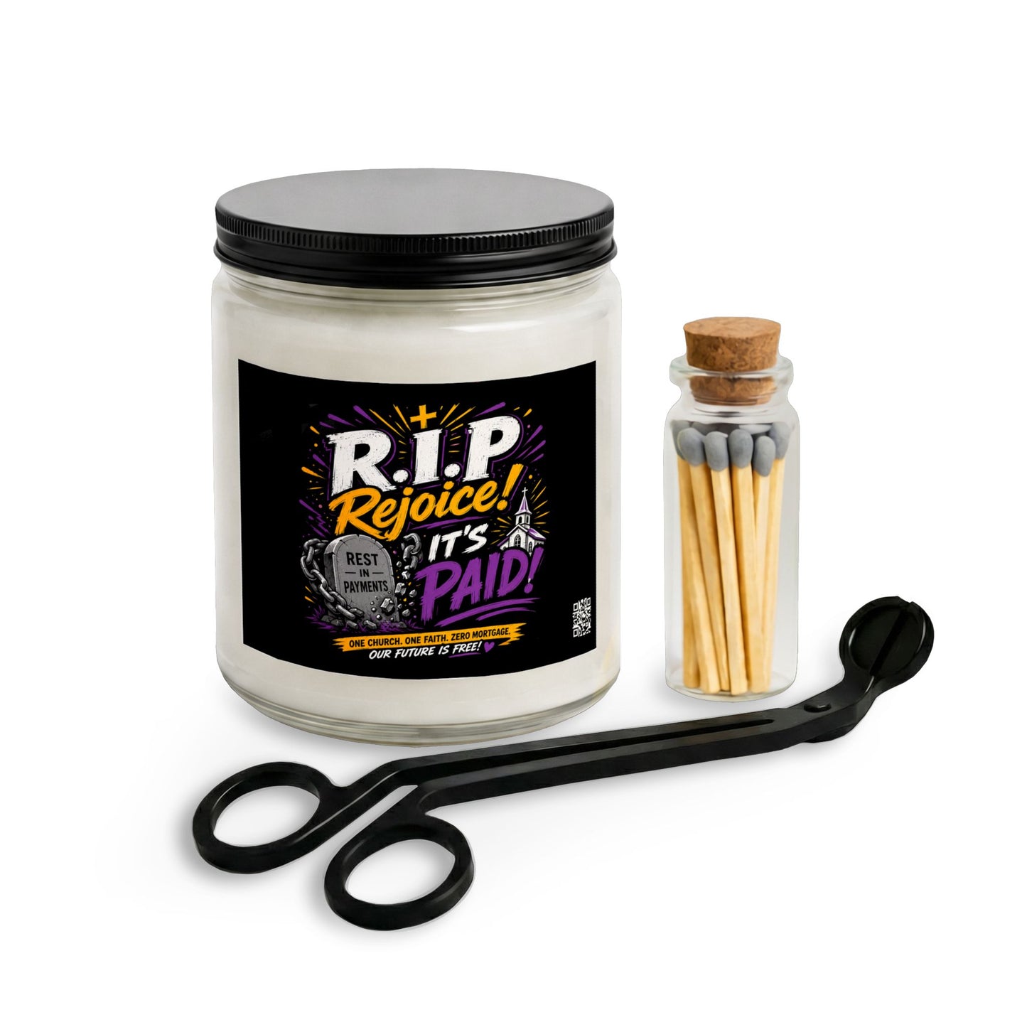 R.I.P Rejoice! It's Paid! Candle Set with Matches and Wick Trimmer