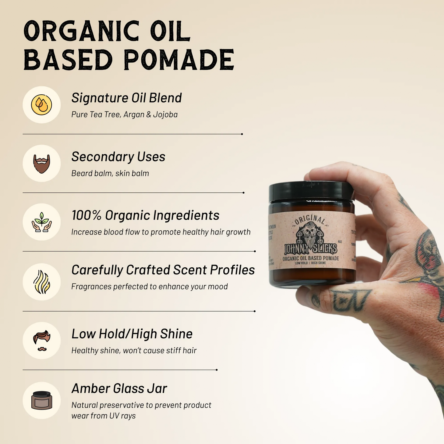 Organic Oil Based Pomade - 4oz - Johnny Slicks